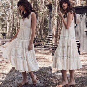 Cream Prairie Maxi Dress Crochet Lace Romantic Boho Coastal Cowgirl Beach Medium